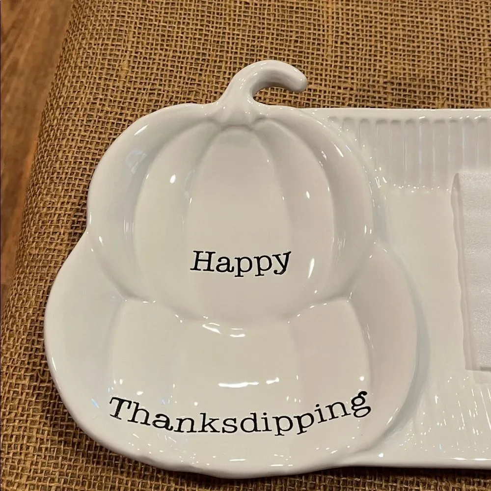 Mud Pie White Pumpkin Dipping Plate Set